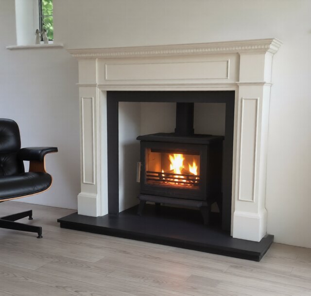 An ACR Rowandale multi-fuel stove fitted behind a restored period timber surround in Scarcroft, Leeds