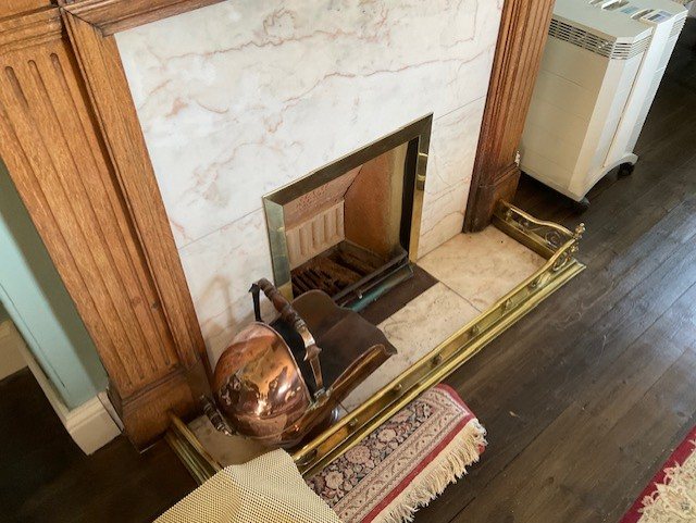 One of the existing fireplaces on the property.
