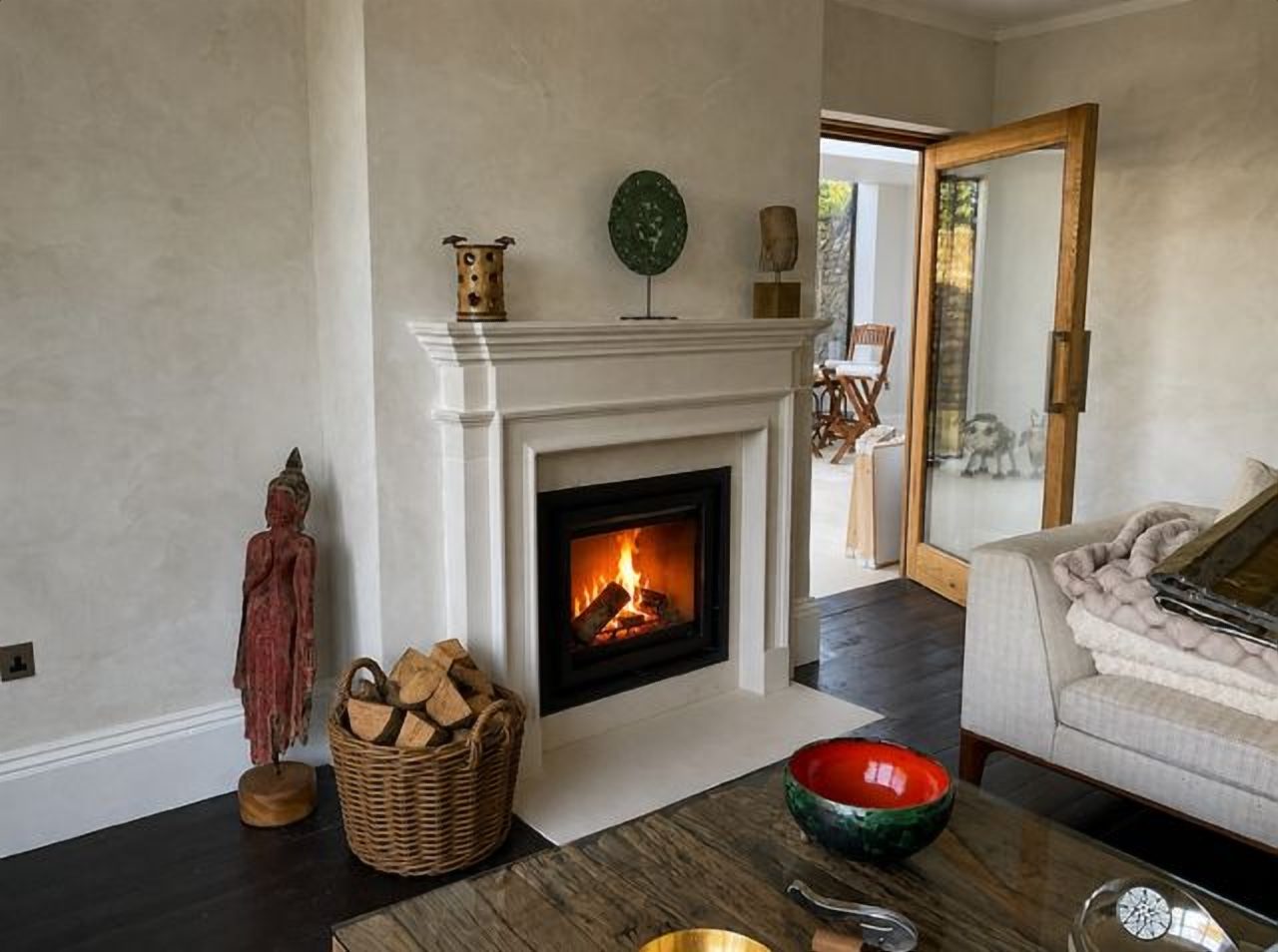 The finished Clarence limestone living room fireplace in the Grade II listed Northallerton home