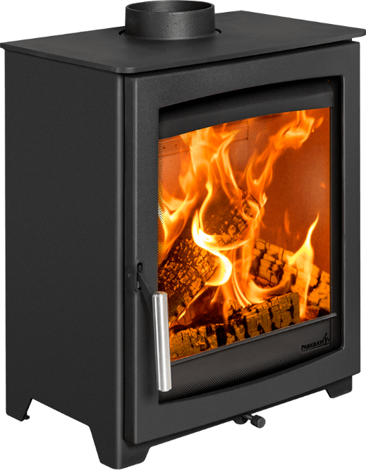 Angled view of the lit Parkray Aspect 5 woodburning stove