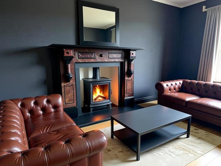 The slate fireplace in Boston Spa after the rebuild, with a new chamber, granite hearth and wood burning stove