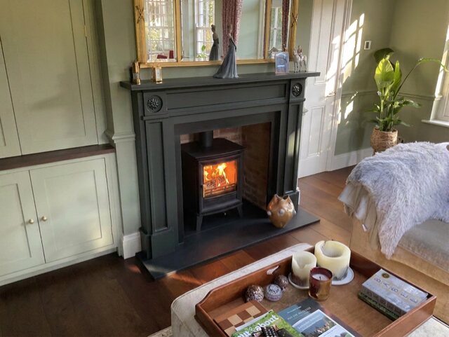 A Stovax Chesterfield 5 wood burning stove in a bespoke Georgian fireplace in a garden room near Easingwold