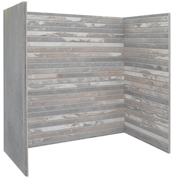 Linear Grey porcelain stove chamber showing the slatted profile and grey veining