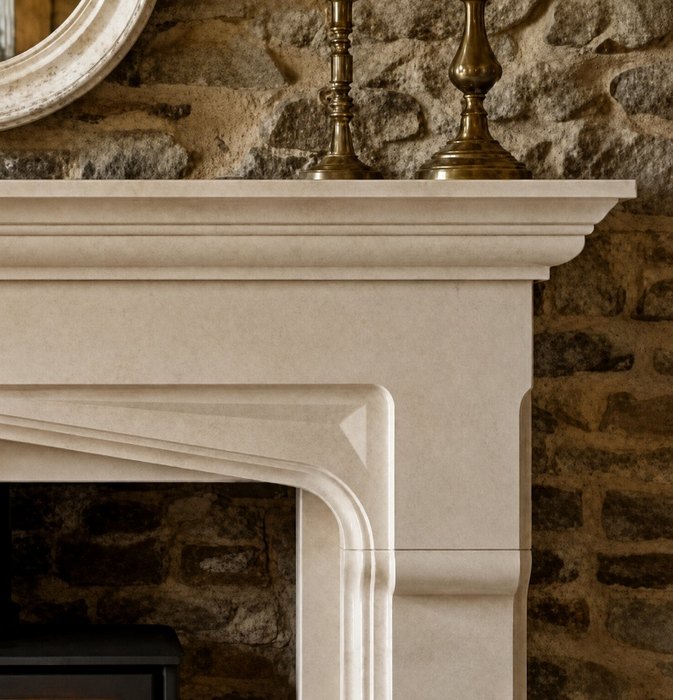 The Beadlam limestone fireplace shown in the room