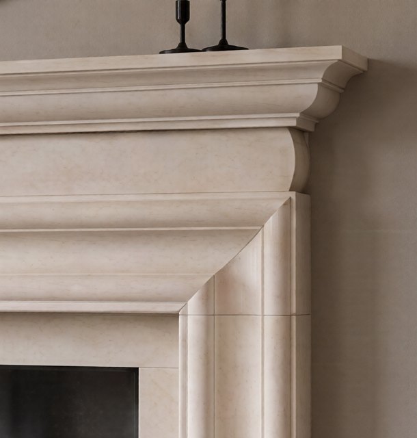 The stepped profile of the Coxwold Bolection limestone surround