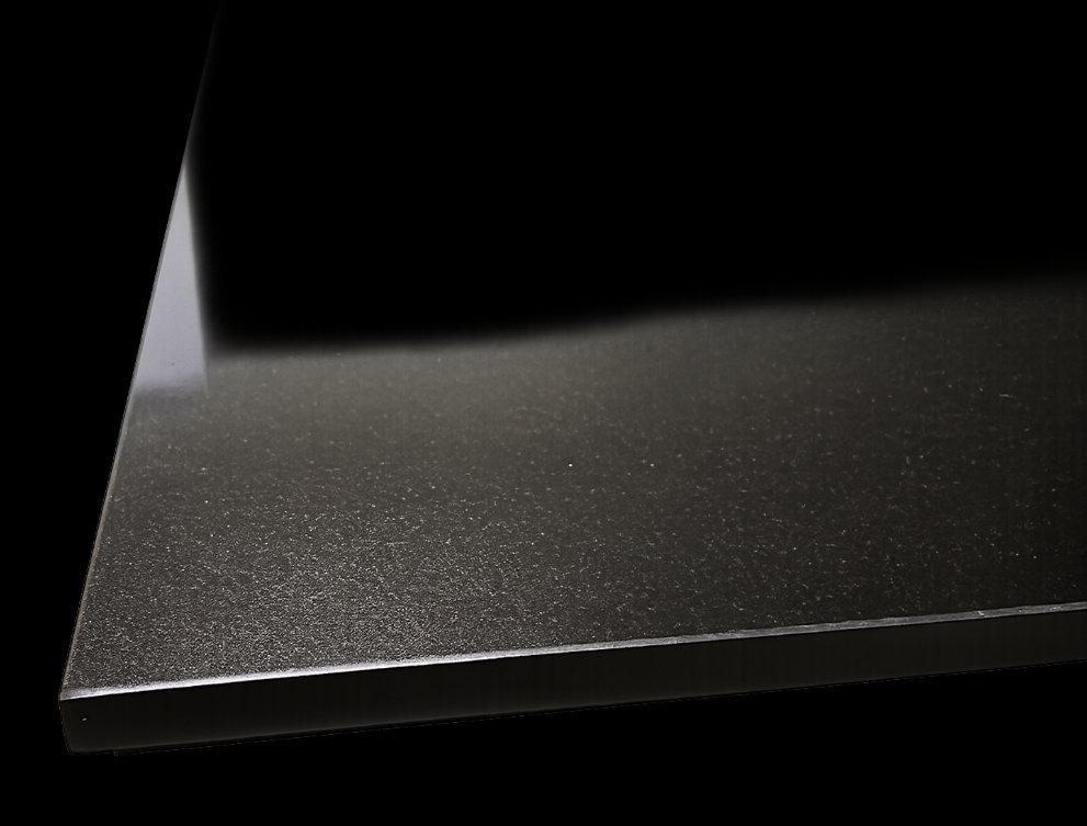 Polished black granite hearth with a gloss finish