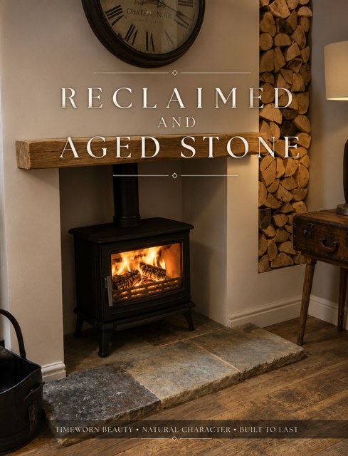 Reclaimed Yorkstone and aged limestone hearths