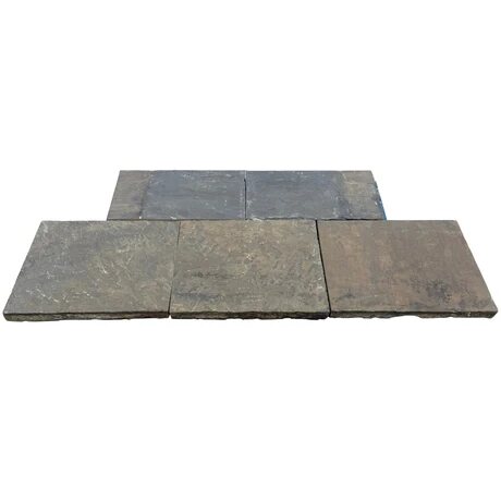 Top down view of a five piece reclaimed Yorkstone flag hearth