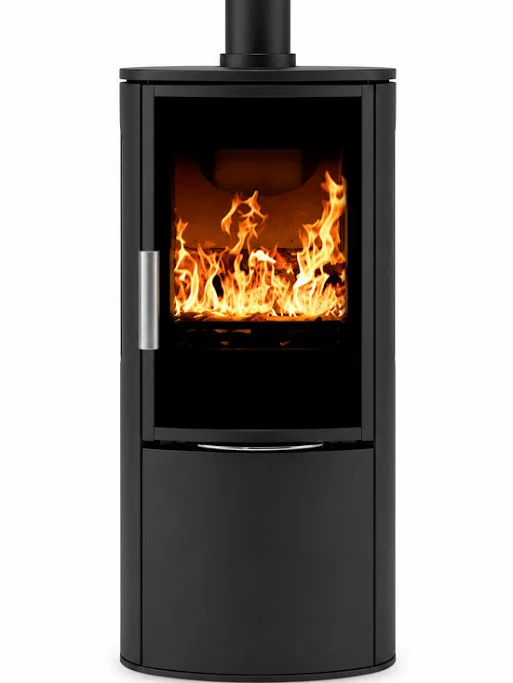 Front view of the ACR Neo XC woodburning stove and cupboard base