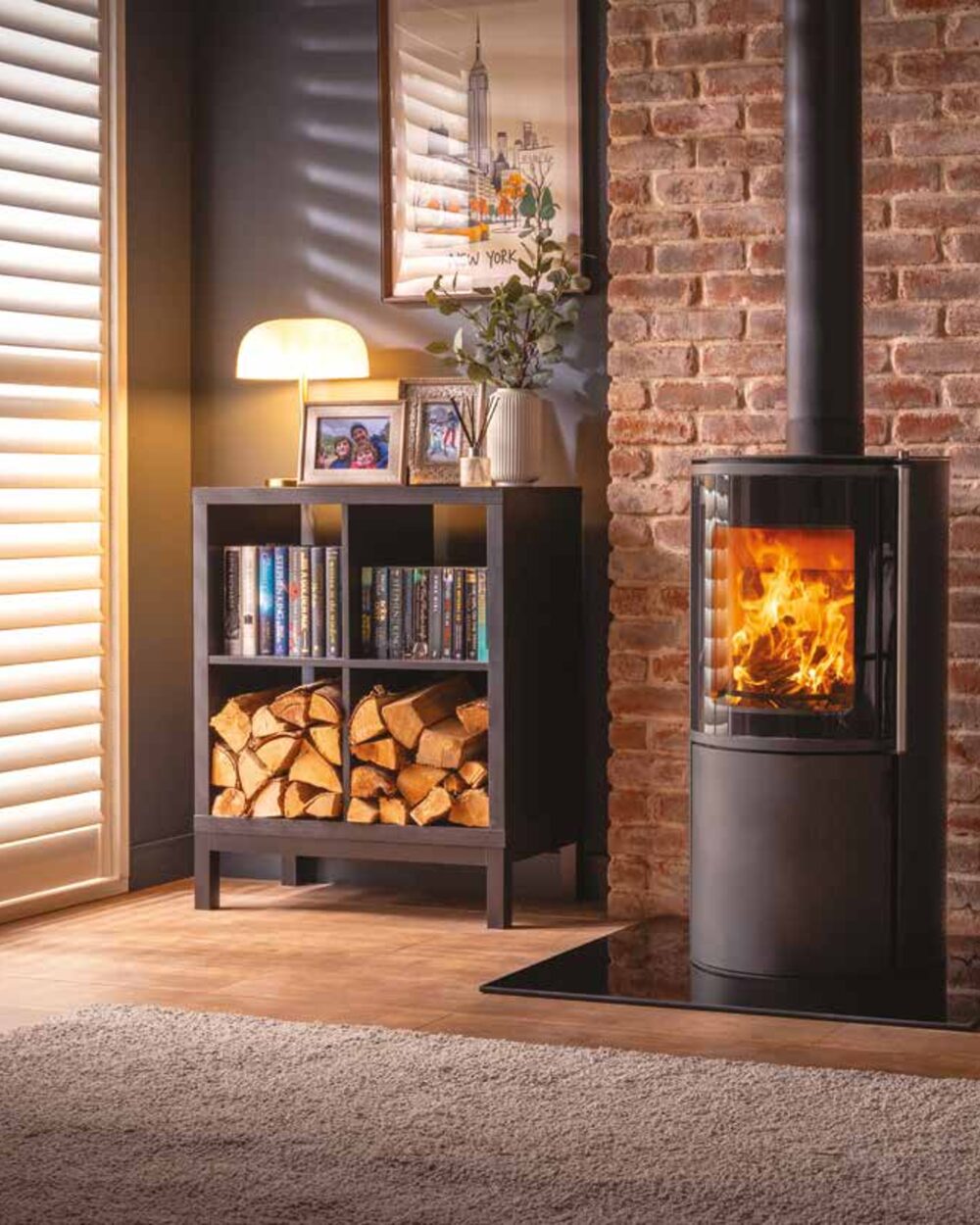 A wood burning stove finished to a high standard