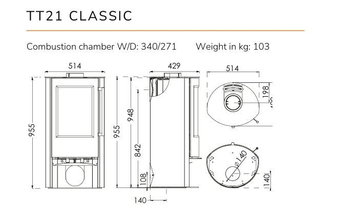 TT21 Classic technical dimensions